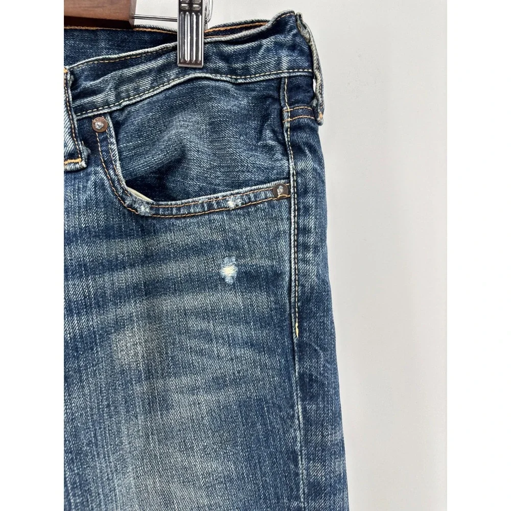 Abercrombie & Fitch Mens Blue Denim Classic Straight Distressed Jeans 34x32